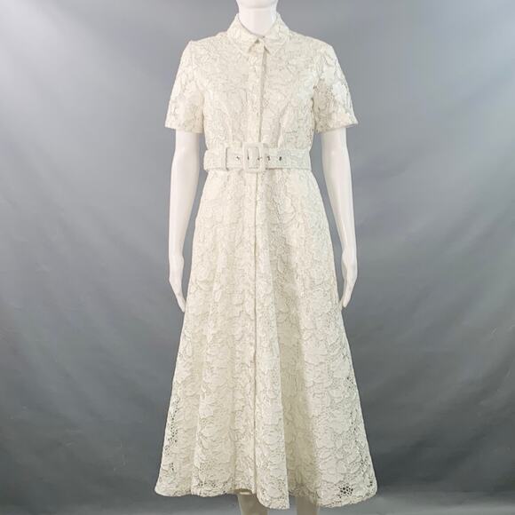 TOCCIN(NY) Size 2 Ivory Polyester Lace A-Line Belted Shirt Dress - Picture 1 of 6